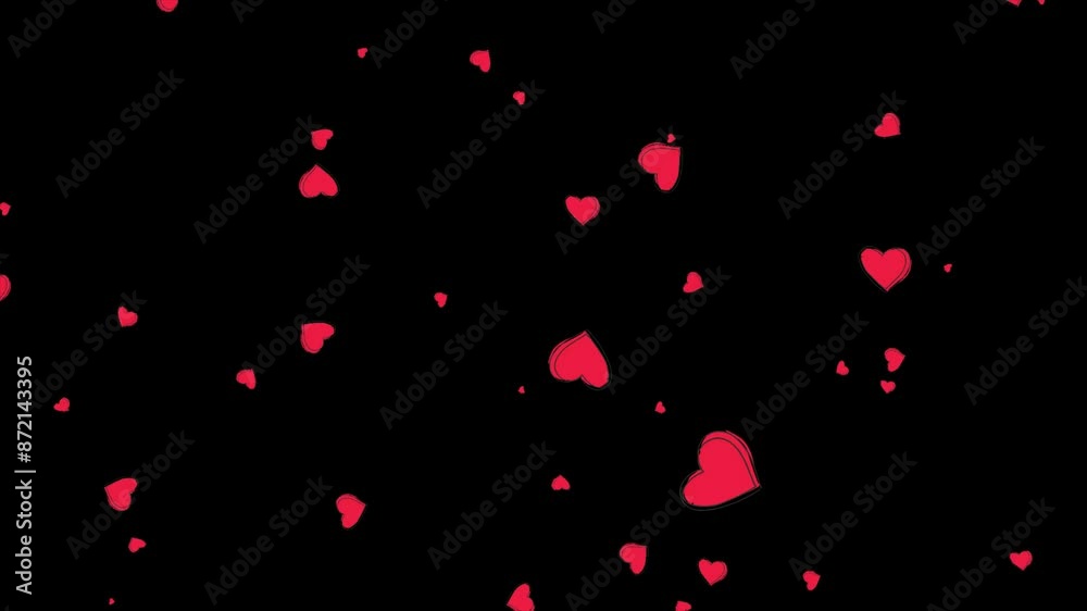 Flying 2d cartoon Red heart graphic element abstract motion animation with black background