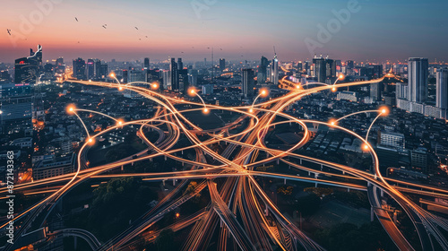 An abstract depiction of interconnected lines symbolizing the connection between internet technology and artificial intelligence and human