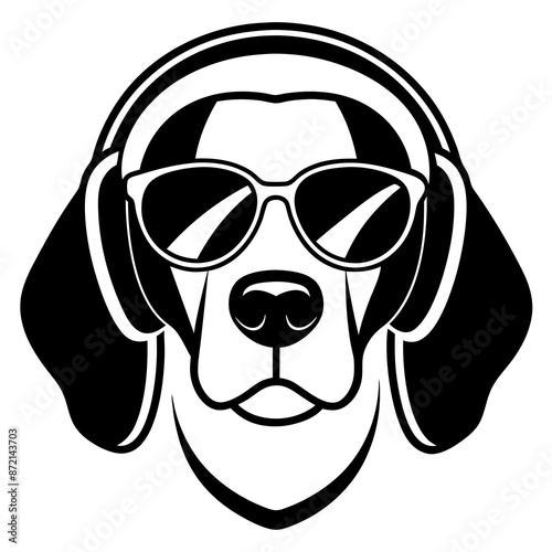 Beagle icon silhouette vector with headphones and sunglasses illustration.
