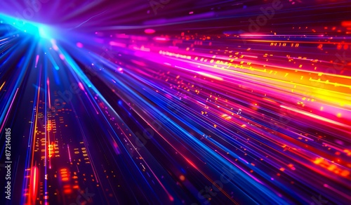 Abstract background with colorful light streaks.