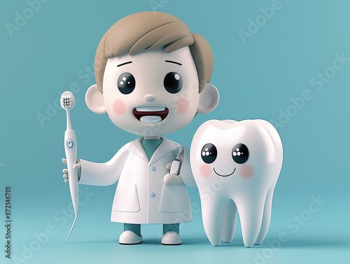 Cartoon dentist holding a t...