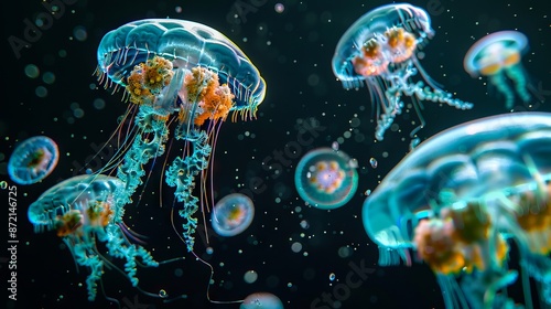 Jellyfishes in the water. photo