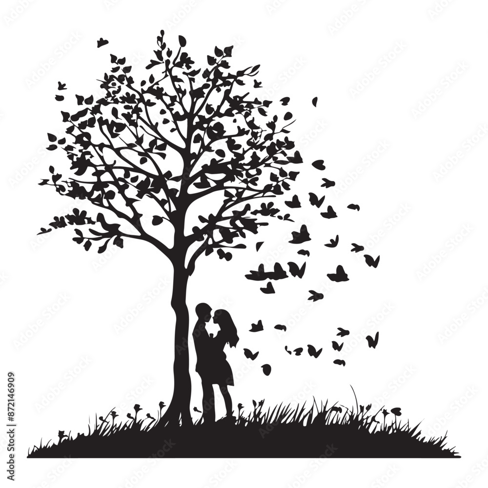 tree with hearts silhouette tree with hearts silhouette