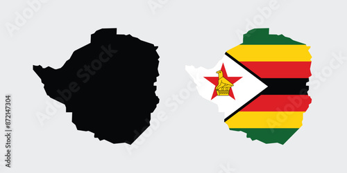 Vector Zimbabwe Map. Map of Zimbabwe with National Flag.

