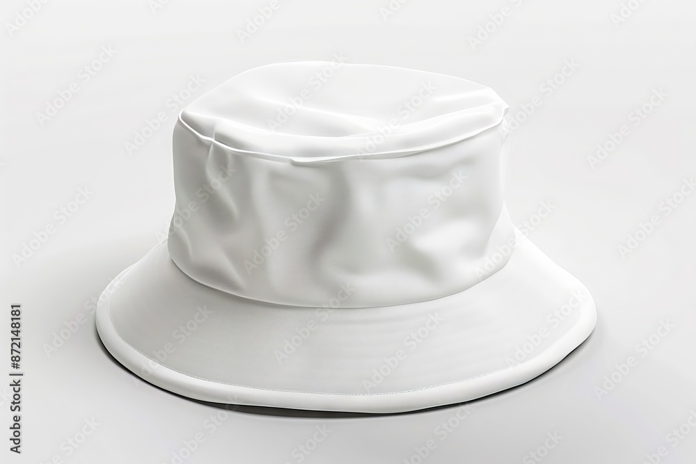 A white bucket hat on a surface. A white bucket hat on a surface.