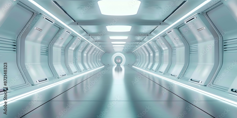 Futuristic Sci Fi Corridor with Bright Lights in Space Station Interior Futuristic Sci Fi Corridor with Bright Lights in Space Station Interior