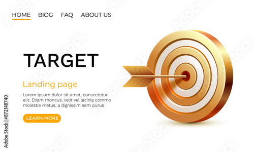 Target landing page, banner business 3d icon. Vector illustration