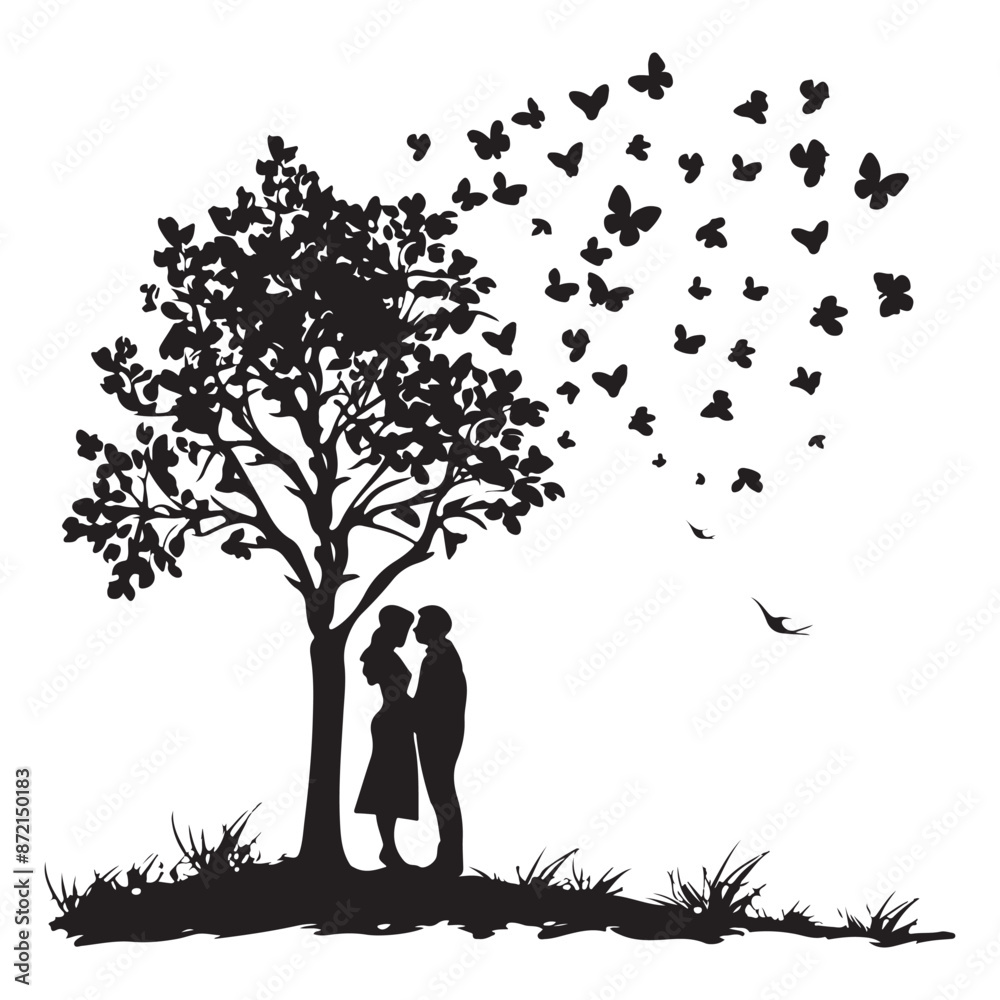 tree with hearts silhouette tree with hearts silhouette
