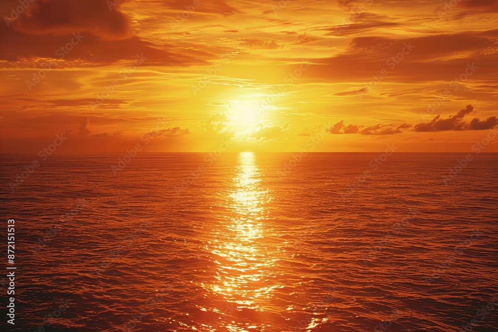 Obraz premium Ethereal Horizon: Sunset Over the Sea Painting the Sky in Shades of Orange