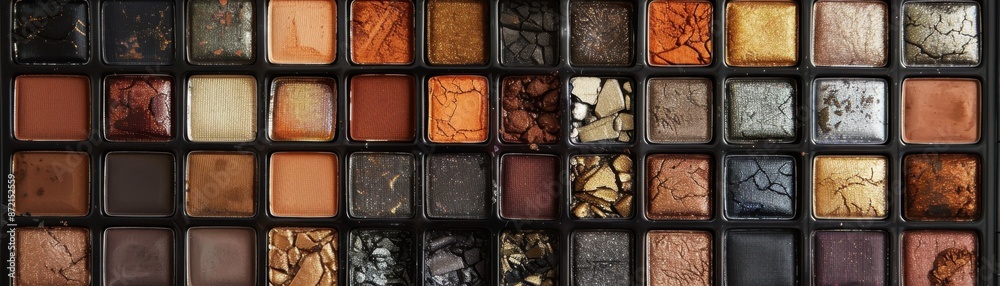 Fototapeta premium Palette with numerous eyeshadow shades, organized compartments, pro style makeup, endless eye possibilities