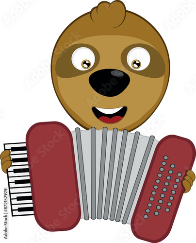 vector illustration face bear sloth character animal cartoon, playing musical instrument accordion
