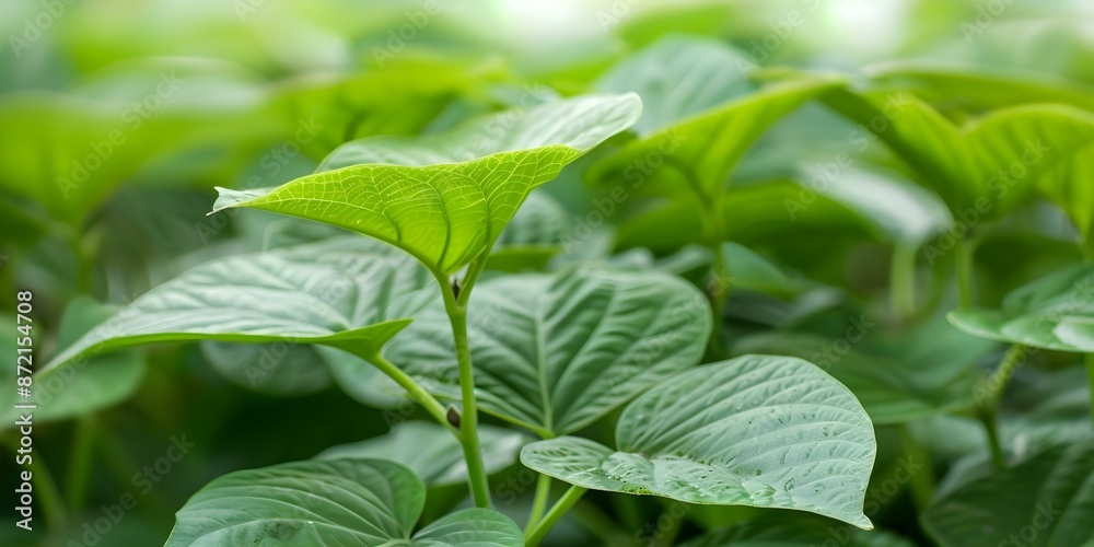 Cultivation of Kava Plant (Piper methysticum) in a Tropical Garden. Concept Tropical Gardening, Plant Cultivation, Kava Plant, Herbal Medicine, Horticulture Cultivation of Kava Plant (Piper methysticum) in a Tropical Garden. Concept Tropical Gardening, Plant Cultivation, Kava Plant, Herbal Medicine, Horticulture
