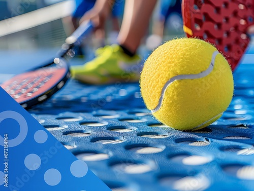 Players enjoying a pickleball game on an outdoor court, showcasing the blend of tennis, badminton, and ping-pong elements. photo