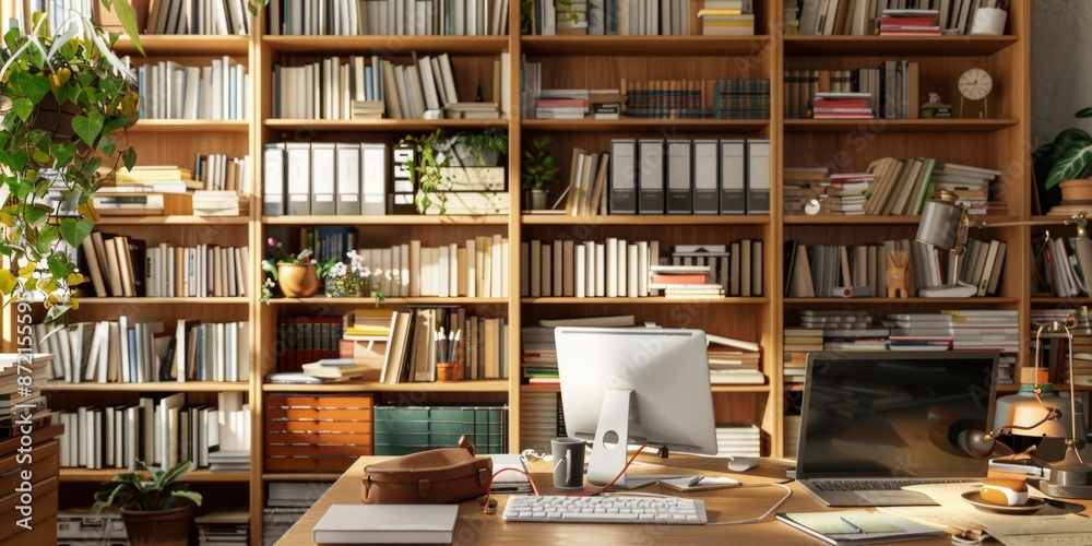 Home Office with Bookshelves and Desk Home Office with Bookshelves and Desk