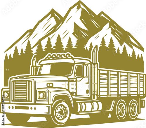 Truck vector with the mountain  vector for t-shirt design