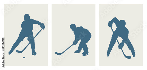 TRIO HOCKEY FRAMES, THREE FRAMES LIGHT BACKGROUND WITH BLUE SILHOUETTE