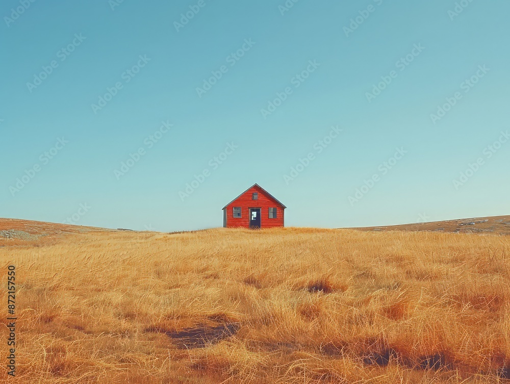 sunny farm scene with golden fields of crops, a red barn, and a clear blue sky. sunny farm scene with golden fields of crops, a red barn, and a clear blue sky.