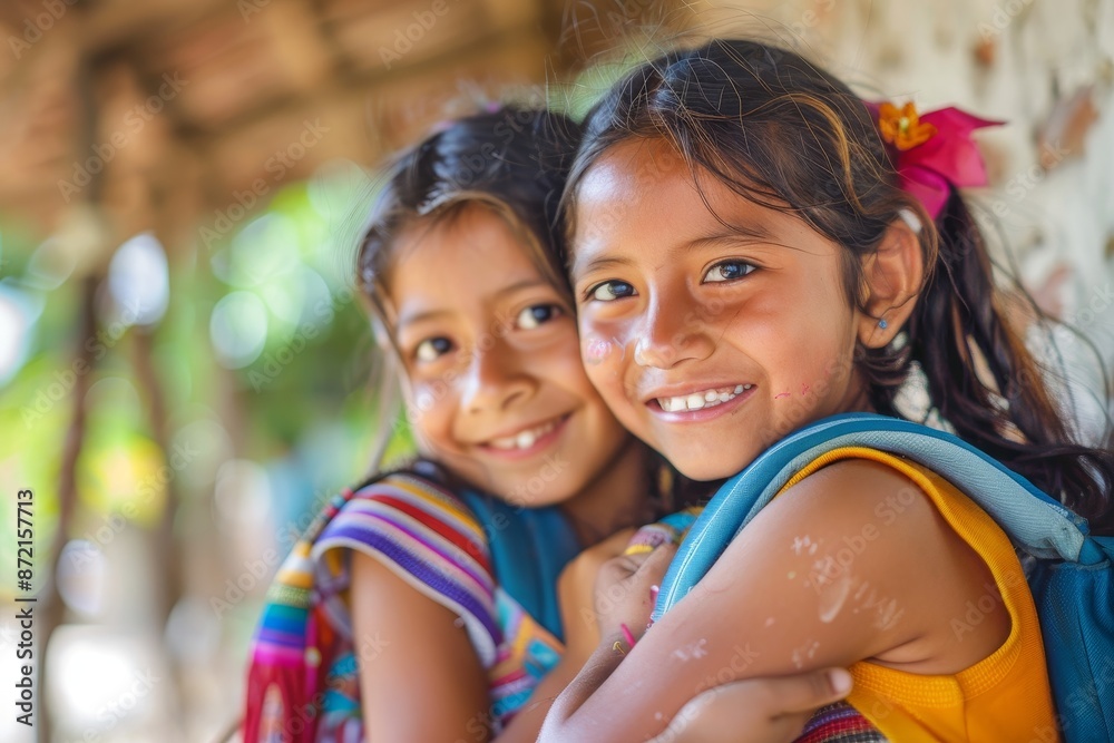 Fototapeta premium In rural areas, Hispanic girls are ready to attend school