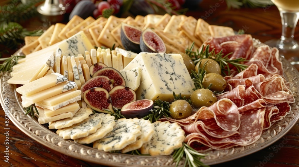 A cheese platter with an assortment of crackers gs and figs is the perfect accompaniment to the savory dishes. A cheese platter with an assortment of crackers gs and figs is the perfect accompaniment to the savory dishes.