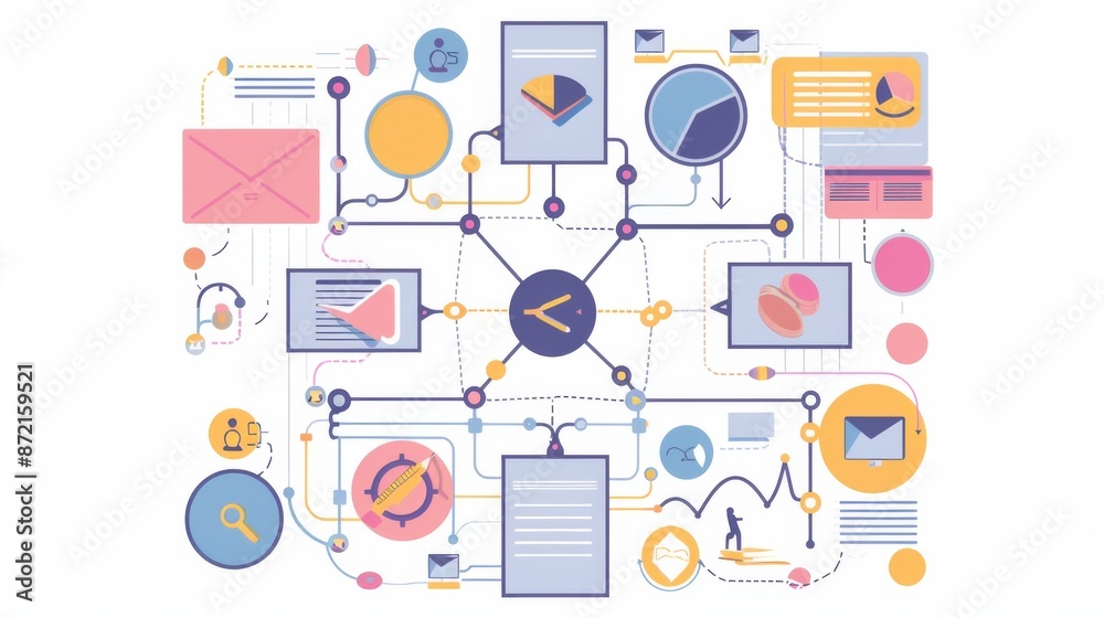 A flowchart diagram with process steps and decision nodes for project management A flowchart diagram with process steps and decision nodes for project management