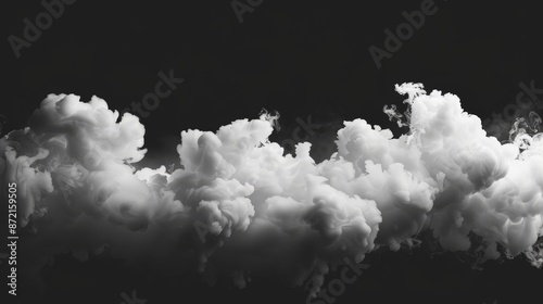 Billowing white smoke clouds, black backdrop, mysterious feel