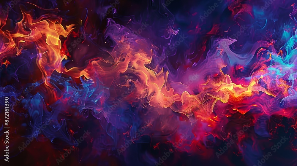 Flames reaching high on a dark backdrop, vibrant and striking fire colors Flames reaching high on a dark backdrop, vibrant and striking fire colors