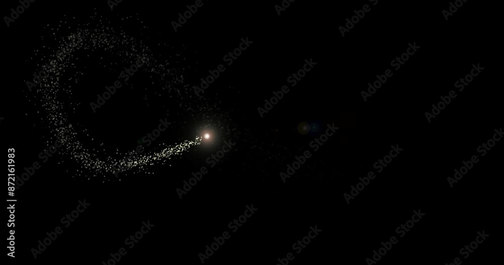Glitter, light and star with flying in circle for creative, background and abstract of infinity. Wallpaper, pattern and graphic of particle with loop for sparkle design, magic and trail of shine