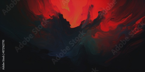 Surreal Abstract Oil Painting with Bold Red and Dark Tones