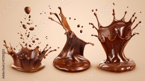 realistic delicious melted chocolate splashes set