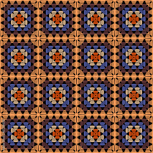 Pattern with crochet granny square wallpaper handmade decorative art design print 