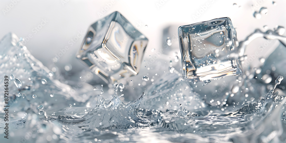 Ice in cubes in a splash of water Ice in cubes in a splash of water