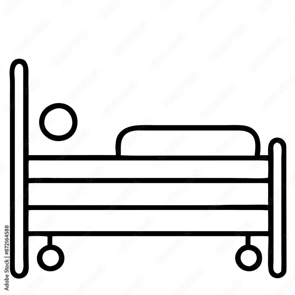 vector icon of patient in hospital bed, black and white, medical illustration, healthcare and recovery concept, International Nurses Day, World Health Day, Doctor's Day, World Family Doctor Day vector icon of patient in hospital bed, black and white, medical illustration, healthcare and recovery concept, International Nurses Day, World Health Day, Doctor's Day, World Family Doctor Day