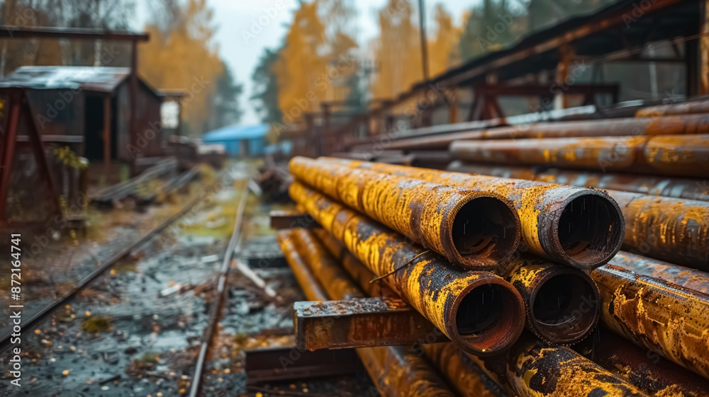 Stack of steel pipes in a metallurgical plant, factory or workshop. Heavy industry and iron materials. Stack of steel pipes in a metallurgical plant, factory or workshop. Heavy industry and iron materials.