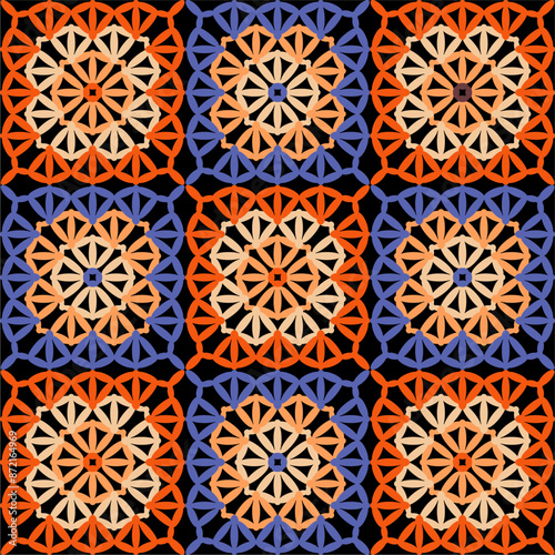 Pattern with crochet granny square wallpaper handmade decorative art design print 
