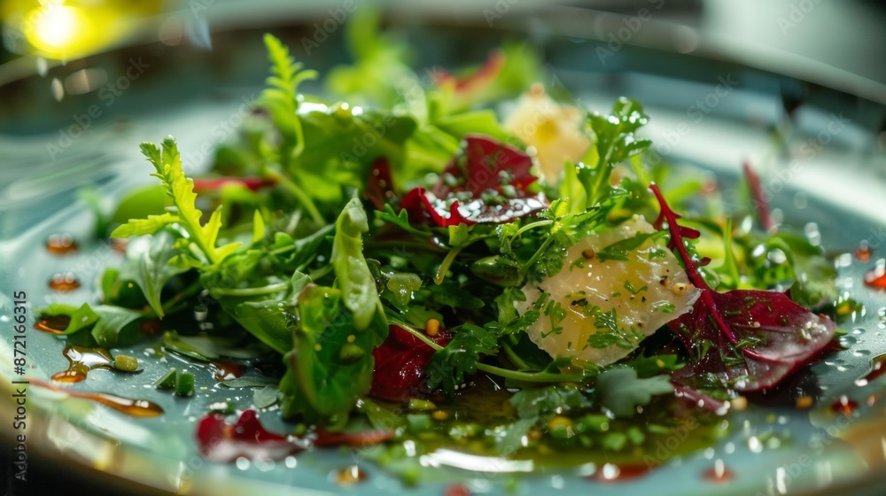 French cuisine. Green salad with vinaigrette. French cuisine. Green salad with vinaigrette.