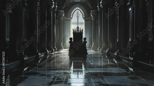 Decorated empty throne hall. Black throne design