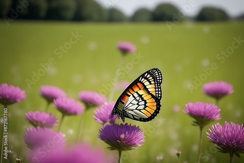 Butterfly perched on purple flower