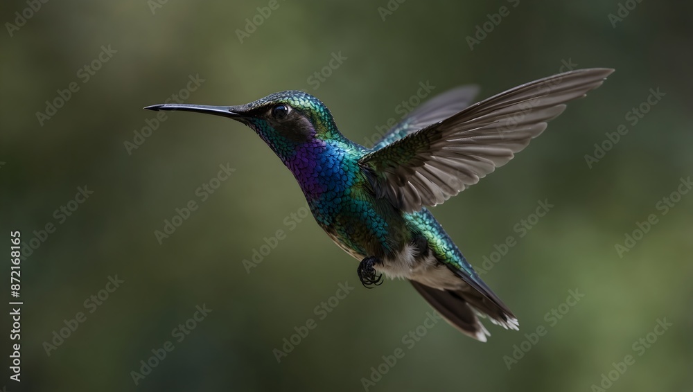 Fototapeta premium The iridescent plumage of a hummingbird in flight ai_generated