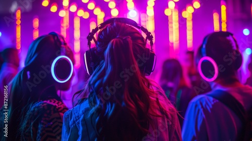 Silent Disco Party with Neon Lights photo