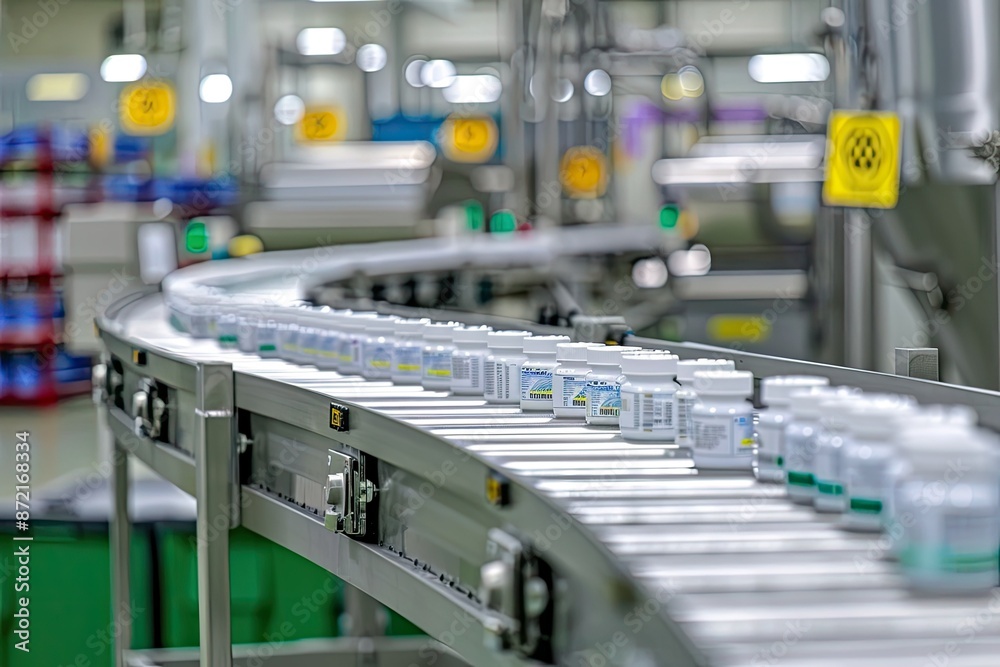 A Symphony of White: Bottles Dance on the Conveyor Belt A Symphony of White: Bottles Dance on the Conveyor Belt
