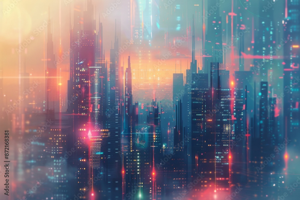 A digital background with a futuristic cityscape A digital background with a futuristic cityscape