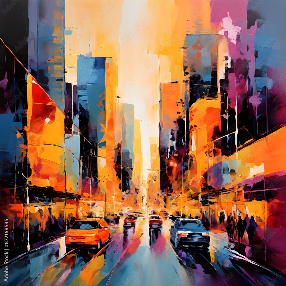 Fototapeta premium Vibrant Abstract Cityscape Painting