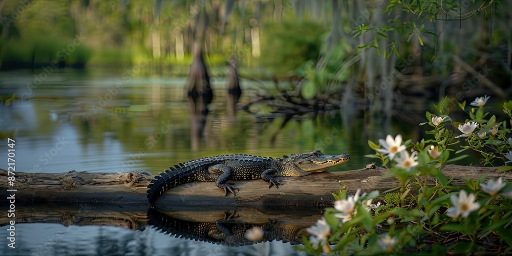 Alligator Basking on a Sun-Drenched Log in the Florida Everglades Alligator Basking on a Sun-Drenched Log in the Florida Everglades