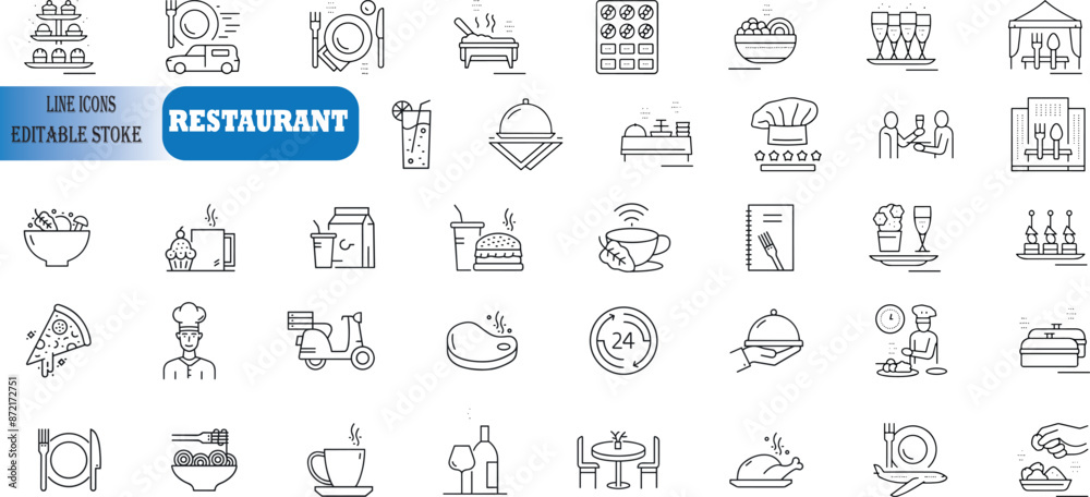 Restaurant Line Editable Icons set. Vector illustration