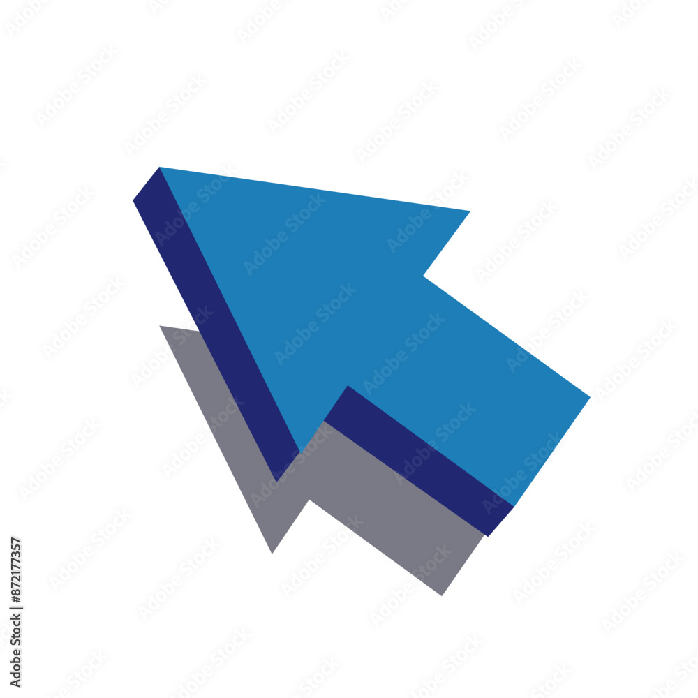 Vector flat illustration of blue glossy direction pointer top, computer mouse sign to click buttons, website design element. Blue pointing arrow sign with shadow Vector flat illustration of blue glossy direction pointer top, computer mouse sign to click buttons, website design element. Blue pointing arrow sign with shadow