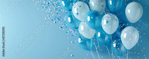 Blue boy birthday balloons simple background