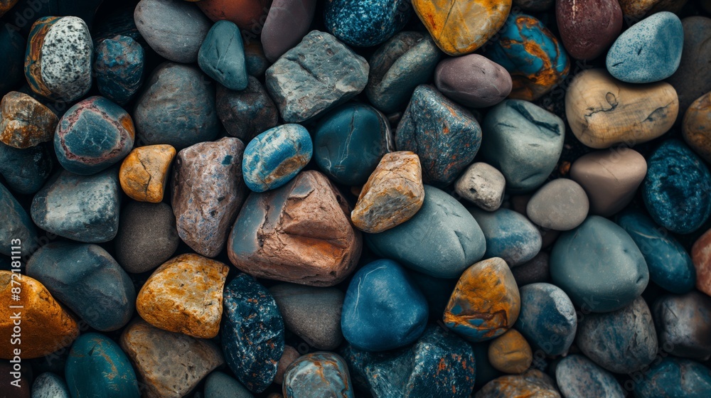 A diverse collection of colorful pebbles from a Mediterranean beach, rich in texture and hue. A diverse collection of colorful pebbles from a Mediterranean beach, rich in texture and hue.