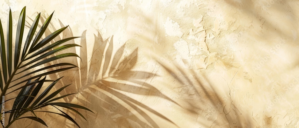 A wall-mounted plant's tight shot with its cast shadow adjacent