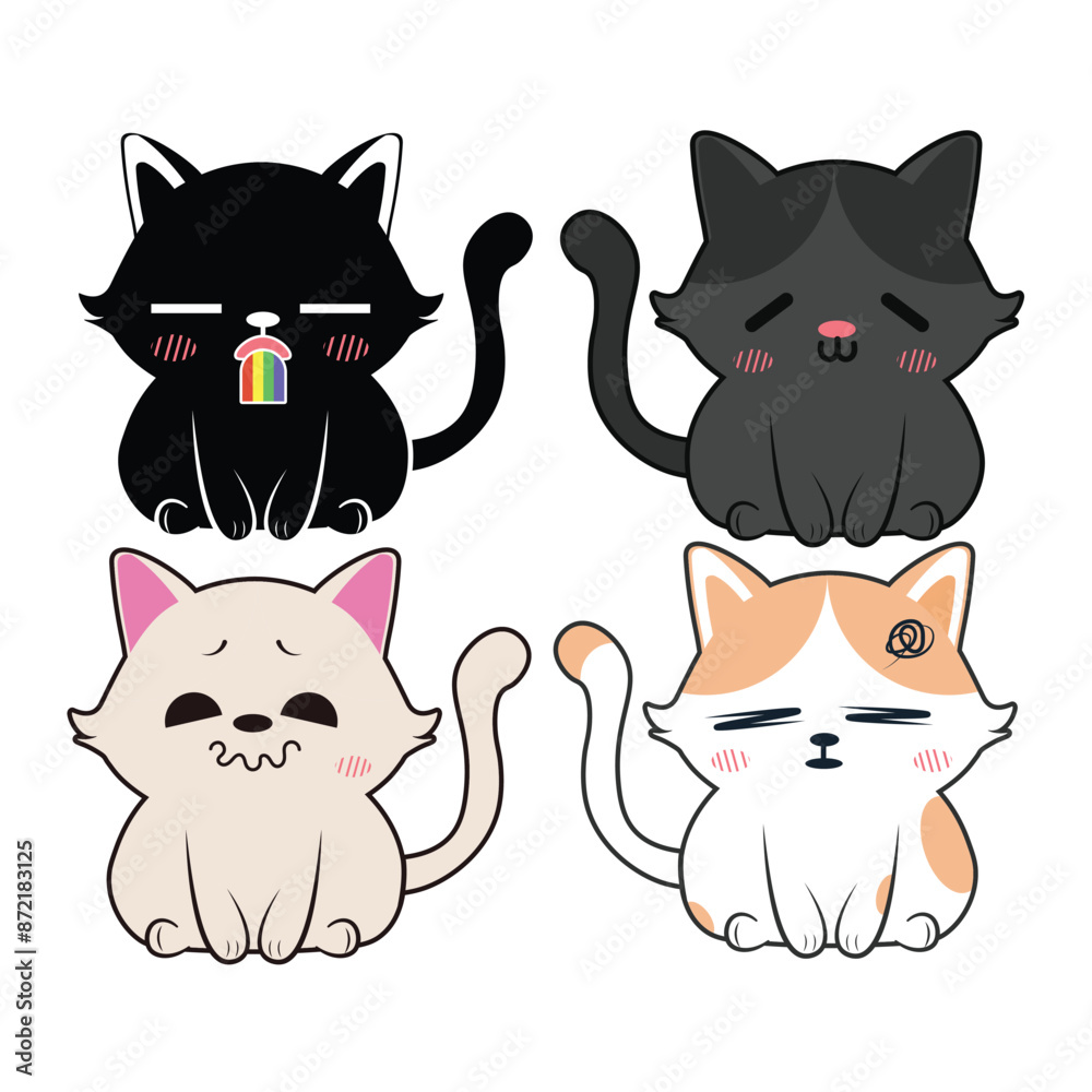 Fototapeta premium Vector set of kawaii cats Isolated on white background