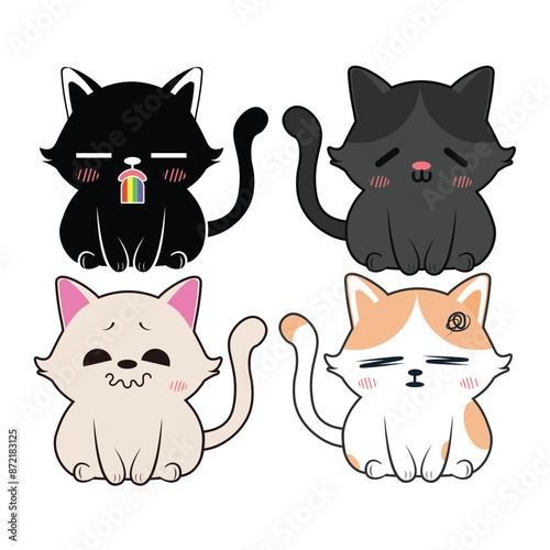 Vector set of kawaii cats Isolated on white background